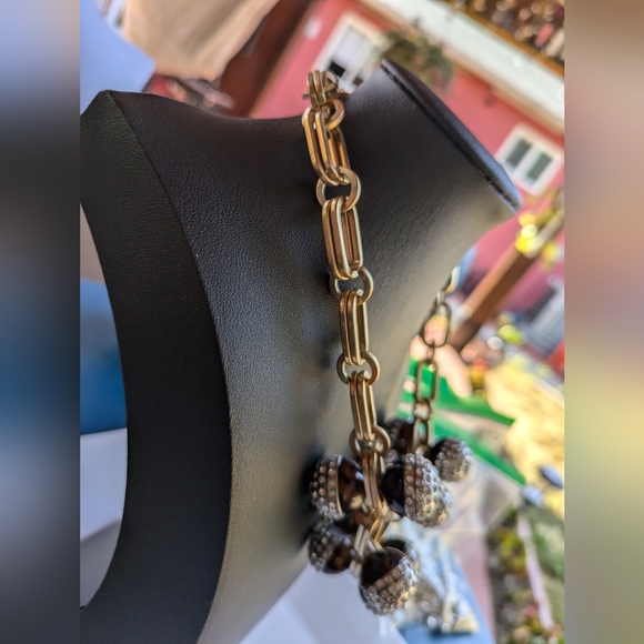 J. Crew Gold Tortoise Crystal Ball Charm Statement Necklace - Picture 7 of 9